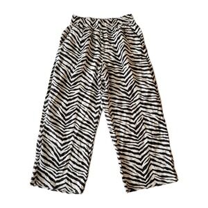 Tahari Brown Striped Zebra Tiger Print Cropped Linen Pants S